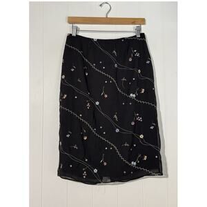 Pierre Cardin Options · Size 8 · Black Floral Embroidered Mesh Midi Skirt